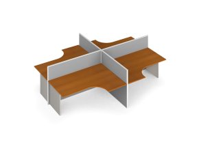 Rohový kancelářský stůl PRIMO s paravanem, otevřený, nástěnka, 4 místa, šedá/třešeň