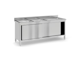 nerezovy myci stul se skrinkou 2 drezy 2000 x 600 x 850 mm 48568