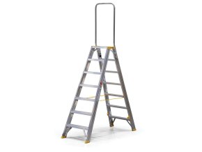 Oboustranné hliníkové schůdky ALVE FORTE s madlem, 2x7 stupňů, výška 1,49 m