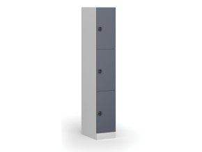 Šatní skříňka s úložnými boxy, 3 boxy, 1850 x 300 x 500 mm, kódový zámek, tmavě šedé dveře