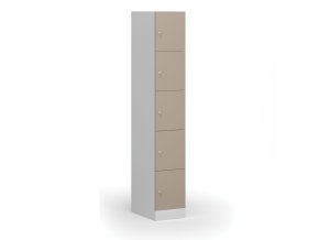 Šatní skříňka s úložnými boxy, 5 boxů, 1850 x 300 x 500 mm, cylindrický zámek, béžové dveře