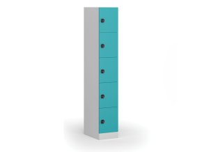 Šatní skříňka s úložnými boxy, 5 boxů, 1850 x 300 x 500 mm, kódový zámek, zelené dveře