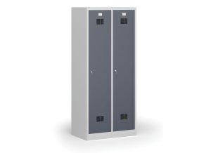 kovova satni skrinka s mezistenou 2 oddily 1850 x 800 x 500 mm cylindricky zamek tmave sede dvere 111314