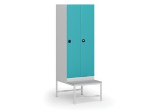 Šatní skříňka s lavičkou, 2 oddíly, 1875 x 600 x 500/800 mm, RFID zámek, zelené dveře