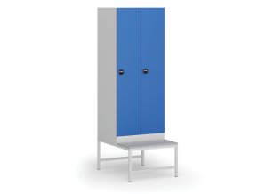 Šatní skříňka s lavičkou, 2 oddíly, 1875 x 600 x 500/800 mm, RFID zámek, modré dveře