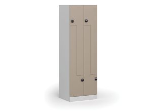 Kovová šatní skříňka Z, 4 oddíly, 1850 x 600 x 500 mm, RFID zámek, béžové dveře