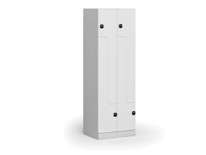 Kovová šatní skříňka Z, 4 oddíly, 1850 x 600 x 500 mm, RFID zámek, laminované dveře, bílá