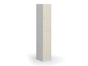 Šatní skříňka s úložnými boxy, 2 boxy, 1850 x 300 x 500 mm, cylindrický zámek, laminované dveře, bříza