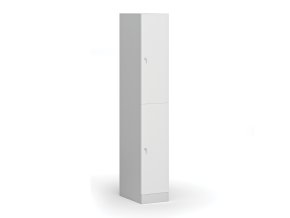 satni skrinka s uloznymi boxy 2 boxy 1850 x 300 x 500 mm cylindricky zamek laminovane dvere bila 110759