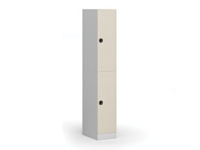 Šatní skříňka s úložnými boxy, 2 boxy, 1850 x 300 x 500 mm, kódový zámek, laminované dveře, bříza