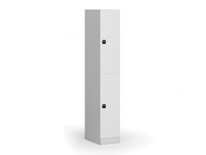 Šatní skříňka s úložnými boxy, 2 boxy, 1850 x 300 x 500 mm, RFID zámek, laminované dveře, bílá