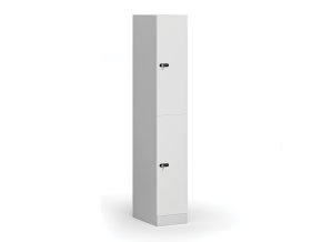 satni skrinka s uloznymi boxy 2 boxy 1850 x 300 x 500 mm mechanicky kodovy zamek laminovane dvere bila 110791