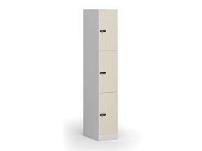 Šatní skříňka s úložnými boxy, 3 boxy, 1850 x 300 x 500 mm, mechanický kódový zámek, laminované dveře, bříza