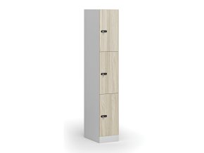 Šatní skříňka s úložnými boxy, 3 boxy, 1850 x 300 x 500 mm, mechanický kódový zámek, laminované dveře, dub přírodní