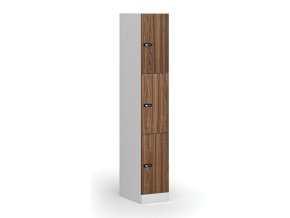Šatní skříňka s úložnými boxy, 3 boxy, 1850 x 300 x 500 mm, mechanický kódový zámek, laminované dveře, ořech