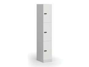 satni skrinka s uloznymi boxy 3 boxy 1850 x 300 x 500 mm mechanicky kodovy zamek laminovane dvere bila 110877