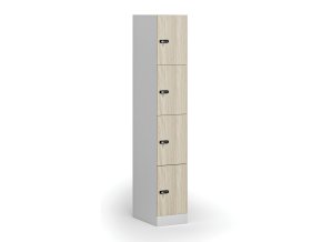 satni skrinka s uloznymi boxy 4 boxy 1850 x 300 x 500 mm mechanicky kodovy zamek laminovane dvere dub prirodni 110906