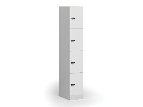 satni skrinka s uloznymi boxy 4 boxy 1850 x 300 x 500 mm mechanicky kodovy zamek laminovane dvere bila 110910