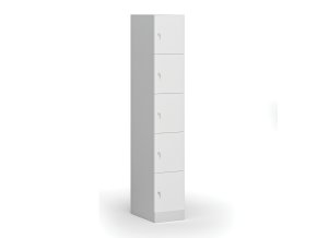 satni skrinka s uloznymi boxy 5 boxu 1850 x 300 x 500 mm cylindricky zamek laminovane dvere bila 110917