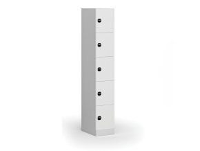 Šatní skříňka s úložnými boxy, 5 boxů, 1850 x 300 x 500 mm, RFID zámek, laminované dveře, bílá
