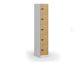 satni skrinka s uloznymi boxy 5 boxu 1850 x 300 x 500 mm mechanicky kodovy zamek laminovane dvere buk 111017