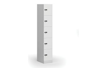 satni skrinka s uloznymi boxy 5 boxu 1850 x 300 x 500 mm mechanicky kodovy zamek laminovane dvere bila 111015