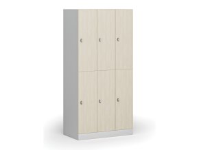 Šatní skříňka s úložnými boxy, 6 boxů, 1850 x 900 x 500 mm, otočný zámek, laminované dveře, bříza