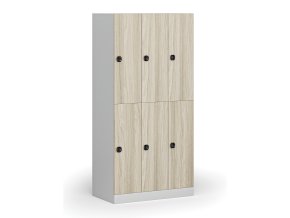 satni skrinka s uloznymi boxy 6 boxu 1850 x 900 x 500 mm kodovy zamek laminovane dvere dub prirodni 111037