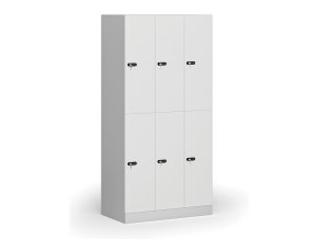 satni skrinka s uloznymi boxy 6 boxu 1850 x 900 x 500 mm mechanicky kodovy zamek laminovane dvere bila 111052