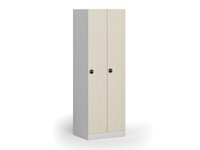 Kovová šatní skříňka, 2 oddíly, 1850 x 600 x 500 mm, RFID zámek, laminované dveře, bříza