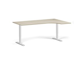 Rohový výškově nastavitelný stůl, 180x120 cm, 2 motory, L/P, bílá podnož, dub přírodní