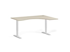 Ergonomický výškově nastavitelný stůl. 160x120 cm, 2 motory, L/P, bílá podnož, dub přírodní