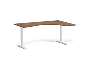 Ergonomický výškově nastavitelný stůl. 180x120 cm, 2 motory, L/P, bílá podnož, ořech