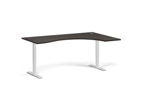 Ergonomický výškově nastavitelný stůl. 180x120 cm, 2 motory, L/P, bílá podnož, wenge