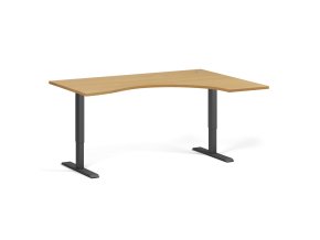 Ergonomický výškově nastavitelný stůl. 160x120 cm, 2 motory, L/P, černá podnož, buk
