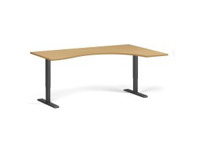 Ergonomický výškově nastavitelný stůl. 180x120 cm, 2 motory, L/P, černá podnož, buk