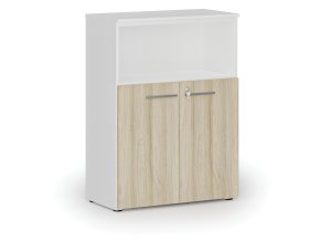 Kombinovaná kancelářská skříň PRIMO WHITE, 800 x 420 x 1087 mm, bílá/dub přírodní