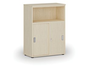 Kombinovaná kancelářská skříň se zásuvnými dveřmi PRIMO WOOD, 800 x 420 x 1087 mm, bříza
