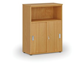 Kombinovaná kancelářská skříň se zásuvnými dveřmi PRIMO WOOD, 800 x 420 x 1087 mm, buk