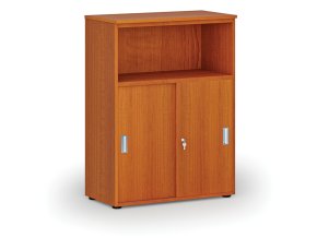 Kombinovaná kancelářská skříň se zásuvnými dveřmi PRIMO WOOD, 800 x 420 x 1087 mm, třešeň