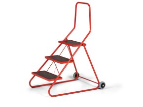 Ocelové mobilní schůdky, 3 stupně, výška plošiny 63 cm