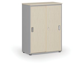 Kancelářská skříň se zasouvacími dveřmi PRIMO GRAY, 1087 x 800 x 420 mm, šedá/bříza