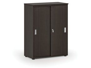 Kancelářská skříň se zasouvacími dveřmi PRIMO WOOD, 800 x 420 x 1087 mm, wenge