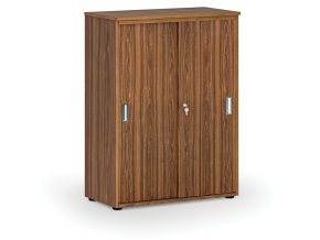 Kancelářská skříň se zasouvacími dveřmi PRIMO WOOD, 800 x 420 x 1087 mm, ořech