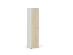 Úzká kancelářská skříň PRIMO WHITE, 400 x 420 x 1781 mm, bílá/dub přírodní