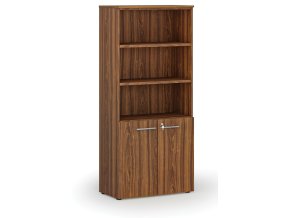 Kombinovaná kancelářská skříň PRIMO WOOD, dveře na 2 patra, 800 x 420 x 1781 mm, ořech