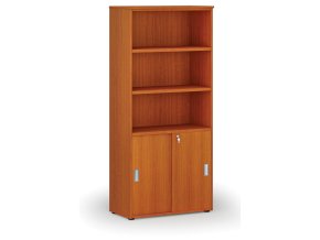 Kombinovaná kancelářská skříň PRIMO WOOD, zasouvací dveře na 2 patra, 800 x 420 x 1781 mm, třešeň