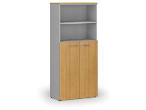 Kombinovaná kancelářská skříň PRIMO GRAY, dveře na 3 patra, 800 x 420 x 1781 mm, šedá/buk