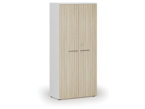 Kancelářská skříň s dveřmi PRIMO WHITE, 800 x 420 x 1781 mm, bílá/dub přírodní