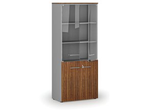 kombinovana kancelarska skrin primo gray s drevenymi a sklenenymi dvermi 800 x 420 x 1781 mm seda orech 72301